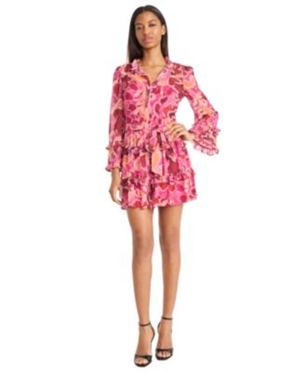 Donna Morgan Women's Ruffled Long-Sleeve A-Line Dress in Pink